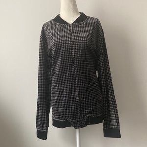 Liz Claiborne Velour Houndstooth Print Long Sleeve Zip-up